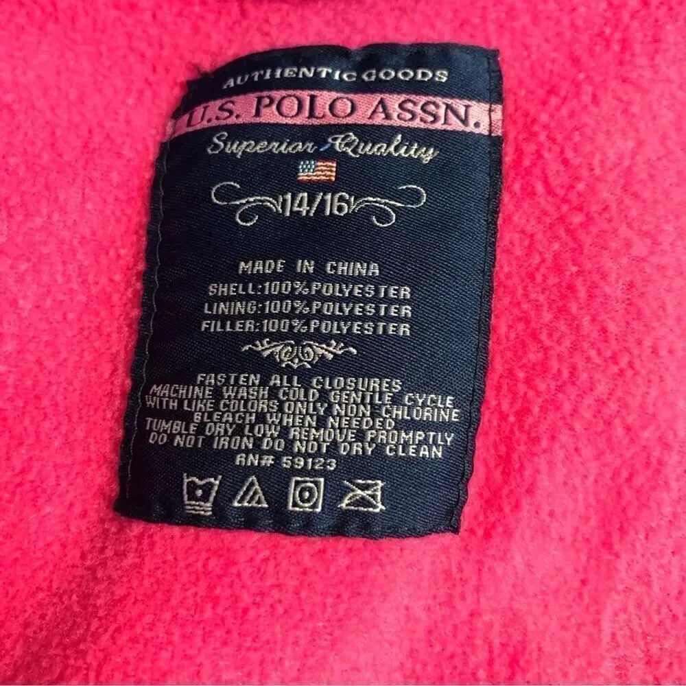 US Polo ASS Girls Blue Pink Puffer Jacket